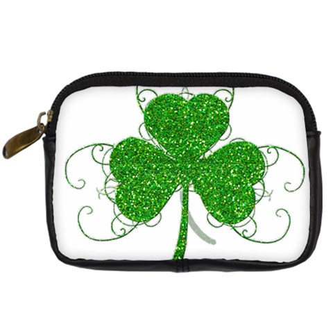 Sparkly Clover Leaves Digital Camera Leather Case from ArtsNow.com Front