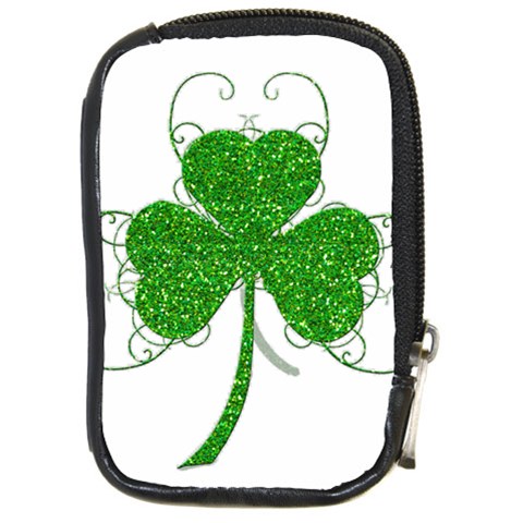 Sparkly Clover Leaves Compact Camera Leather Case from ArtsNow.com Front