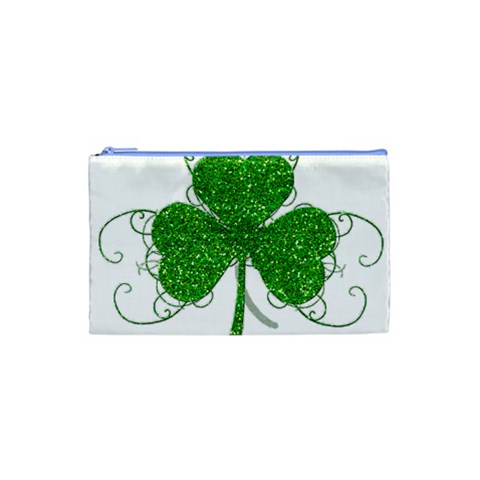 Sparkly Clover Leaves Cosmetic Bag (Small) from ArtsNow.com Front