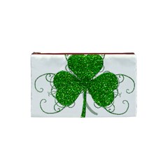 Sparkly Clover Leaves Cosmetic Bag (Small) from ArtsNow.com Front