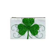 Sparkly Clover Leaves Cosmetic Bag (Small) from ArtsNow.com Front