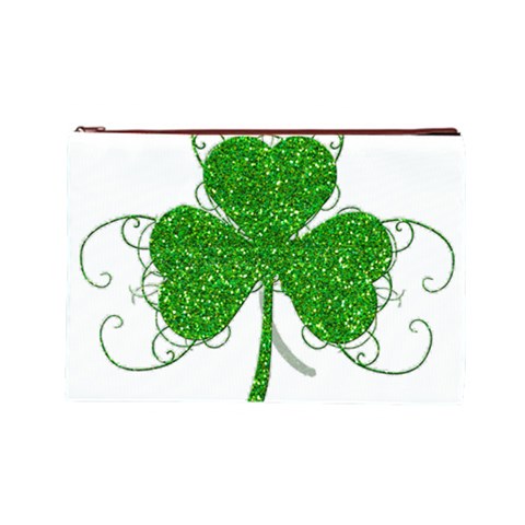 Sparkly Clover Leaves Cosmetic Bag (Large) from ArtsNow.com Front