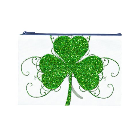 Sparkly Clover Leaves Cosmetic Bag (Large) from ArtsNow.com Front