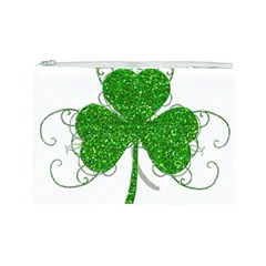 Sparkly Clover Leaves Cosmetic Bag (Large) from ArtsNow.com Front