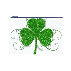 Sparkly Clover Leaves Cosmetic Bag (Large) from ArtsNow.com Front