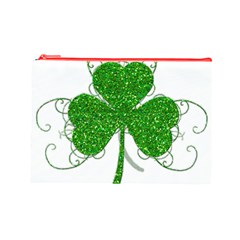 Sparkly Clover Leaves Cosmetic Bag (Large) from ArtsNow.com Front