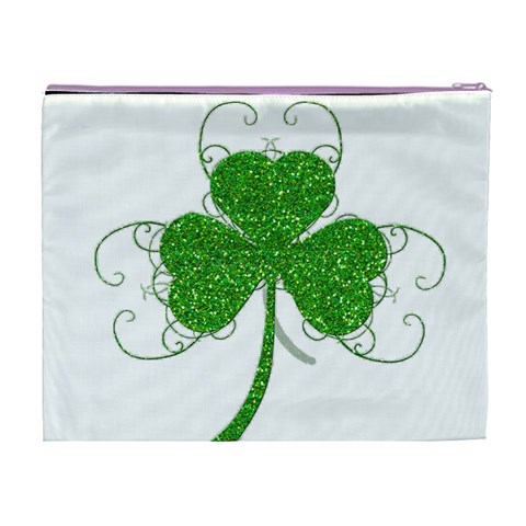 Sparkly Clover Leaves Cosmetic Bag (XL) from ArtsNow.com Back