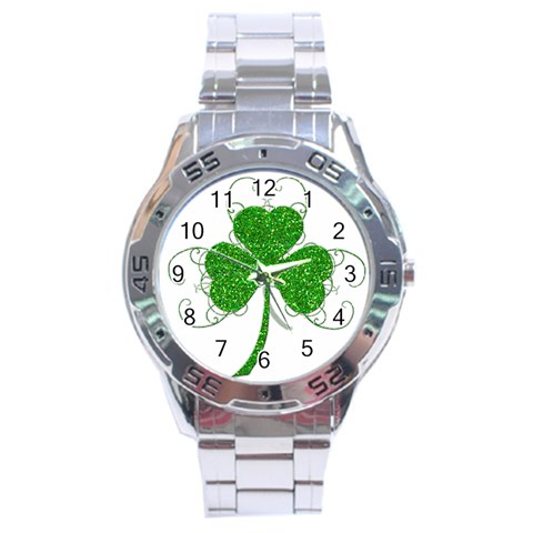 Sparkly Clover Leaves Stainless Steel Analogue Men’s Watch from ArtsNow.com Front