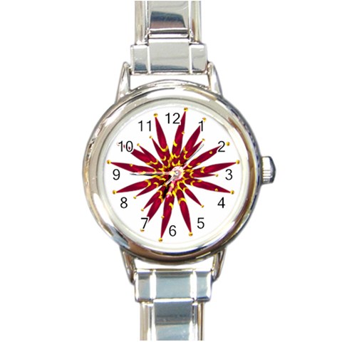 Burgundy Gold Flower Round Italian Charm Watch from ArtsNow.com Front