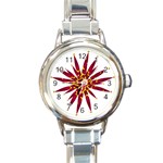 Burgundy Gold Flower Round Italian Charm Watch