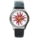 Burgundy Gold Flower Round Metal Watch