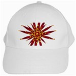 Burgundy Gold Flower White Cap