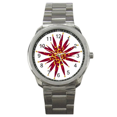 Burgundy Gold Flower Sport Metal Watch from ArtsNow.com Front