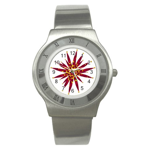 Burgundy Gold Flower Stainless Steel Watch from ArtsNow.com Front