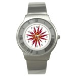 Burgundy Gold Flower Stainless Steel Watch