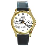 Coffee and Cake Round Gold Metal Watch