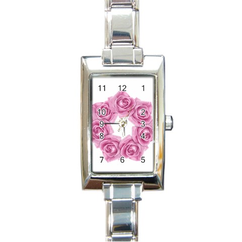 Pink Roses Rectangular Italian Charm Watch from ArtsNow.com Front