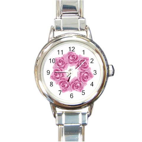 Pink Roses Round Italian Charm Watch from ArtsNow.com Front