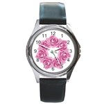 Pink Roses Round Metal Watch