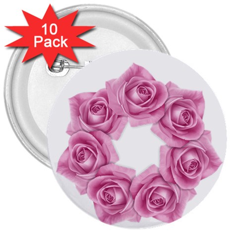 Pink Roses 3  Button (10 pack) from ArtsNow.com Front