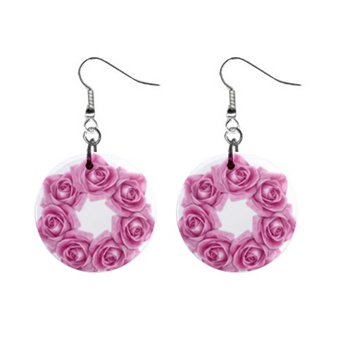 Pink Roses 1  Button Earrings from ArtsNow.com Front