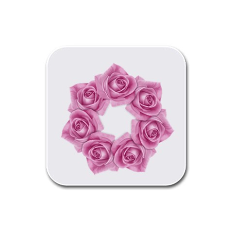 Pink Roses Rubber Square Coaster (4 pack) from ArtsNow.com Front