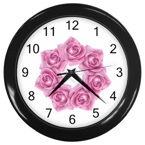 Pink Roses Wall Clock (Black) from ArtsNow.com Front