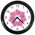 Pink Roses Wall Clock (Black)