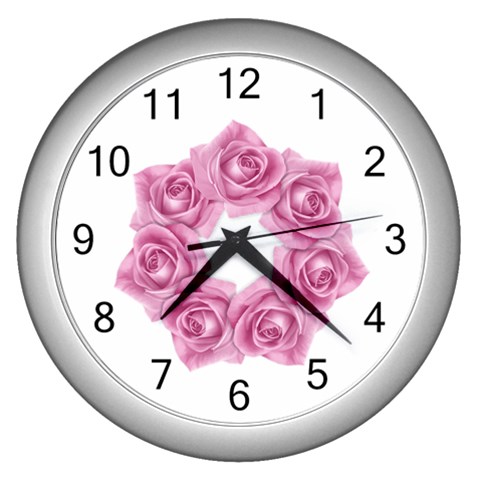 Pink Roses Wall Clock (Silver) from ArtsNow.com Front