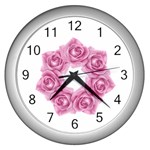 Pink Roses Wall Clock (Silver)