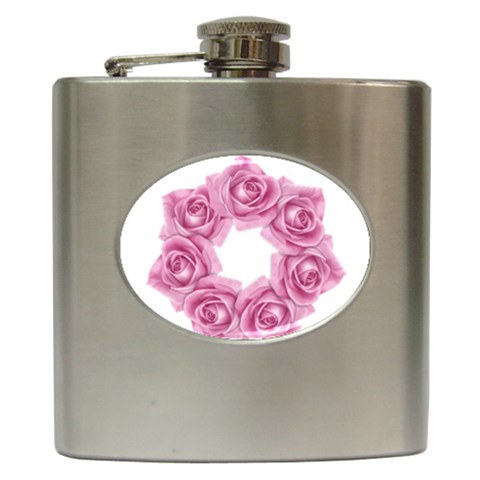 Pink Roses Hip Flask (6 oz) from ArtsNow.com Front