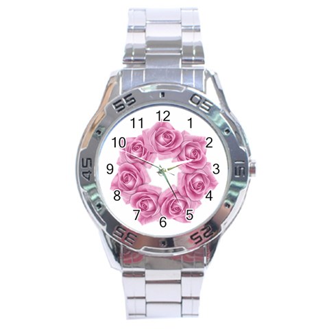 Pink Roses Stainless Steel Analogue Men’s Watch from ArtsNow.com Front