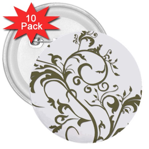 Decorative Vine 3  Button (10 pack) from ArtsNow.com Front