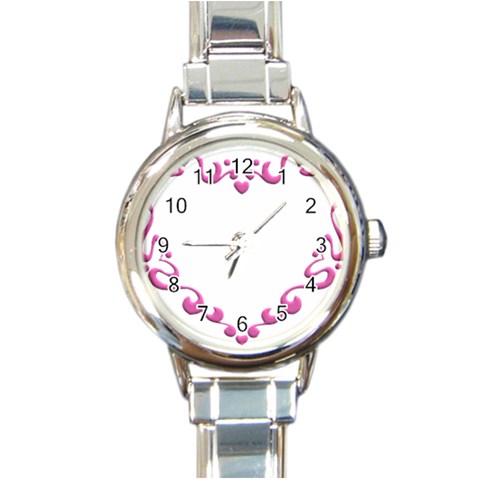 Purple Heart Frame Round Italian Charm Watch from ArtsNow.com Front