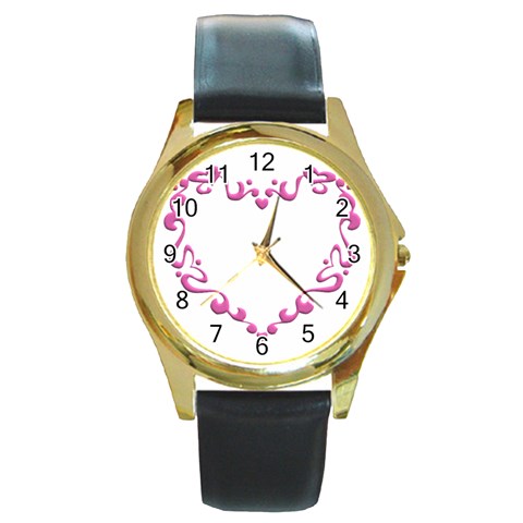 Purple Heart Frame Round Gold Metal Watch from ArtsNow.com Front