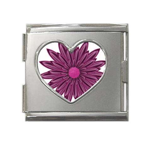 Purple Flower Mega Link Heart Italian Charm (18mm) from ArtsNow.com Front