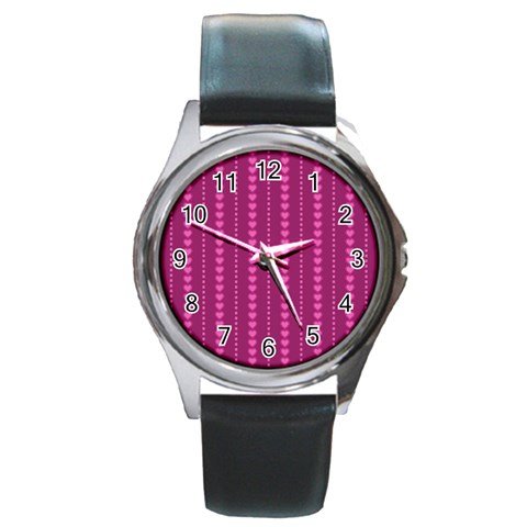 Purple Hearts Round Metal Watch from ArtsNow.com Front