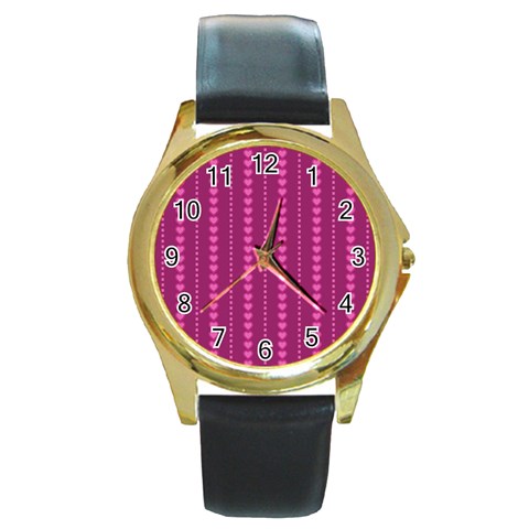 Purple Hearts Round Gold Metal Watch from ArtsNow.com Front