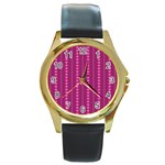 Purple Hearts Round Gold Metal Watch