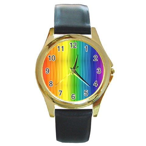 Rainbow Round Gold Metal Watch from ArtsNow.com Front