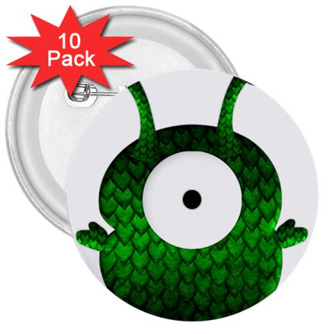 Green Love Alien 3  Button (10 pack) from ArtsNow.com Front