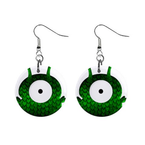 Green Love Alien 1  Button Earrings from ArtsNow.com Front