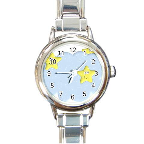 Happy Stars in a Cloud Round Italian Charm Watch from ArtsNow.com Front