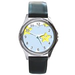 Happy Stars in a Cloud Round Metal Watch