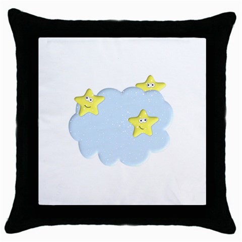 Happy Stars in a Cloud Throw Pillow Case (Black) from ArtsNow.com Front