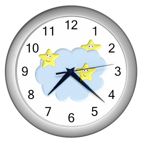 Happy Stars in a Cloud Wall Clock (Silver) from ArtsNow.com Front