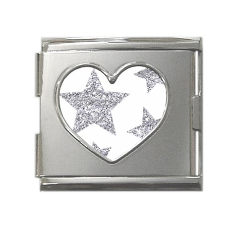 Silver Stars Mega Link Heart Italian Charm (18mm) from ArtsNow.com Front