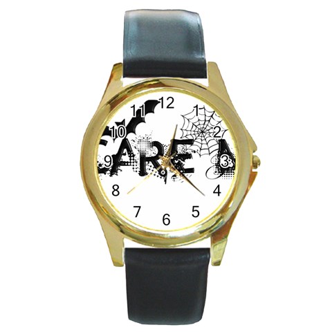 Scare Me Halloween Round Gold Metal Watch from ArtsNow.com Front