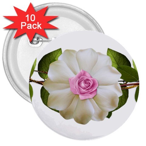 Love Flower 3  Button (10 pack) from ArtsNow.com Front