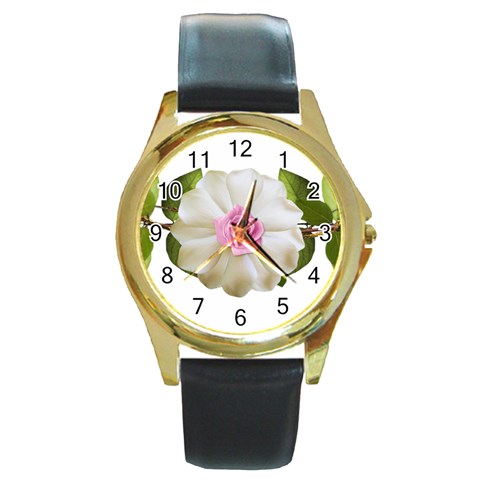 Love Flower Round Gold Metal Watch from ArtsNow.com Front